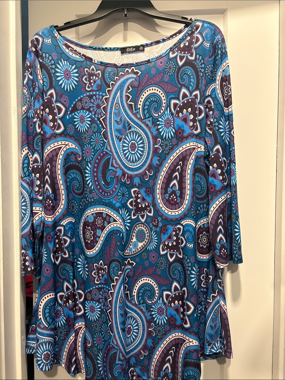 Blue & Purple Paisley 3/4 Sleeve Tunic